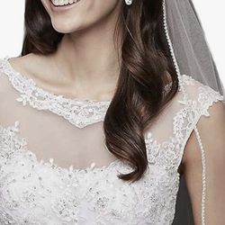 Wedding Veil With Crystals. 90 Inch, Light Ivory
