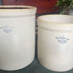 5 & 3 Gallons Antique Vintage Stoneware Ceramic Crock Jar/Container