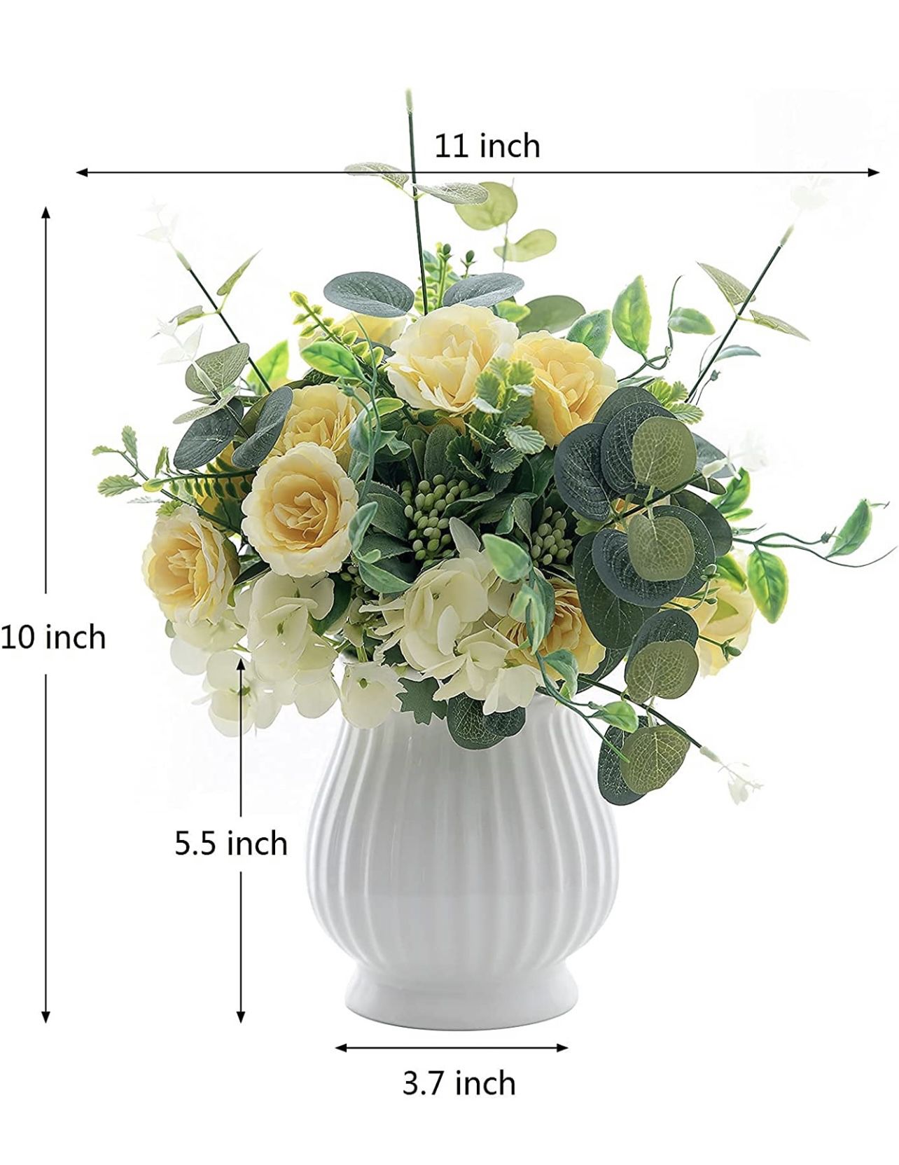Artificial Flowers in Vase Silk Rose Bouquets Flowers Arrangements for Kitchen Table Centerpiece, Fake Faux Silk Flowers for Room Decor