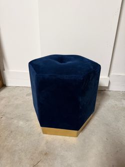 Navy Blue Velvet & Gold Hexagon Ottoman