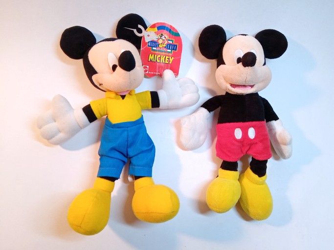 (2) 10” Plush Stuffed Animals DISNEY Mickey Mouse Toys - Standard & Blue Pants 