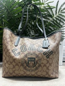 Coach Signature Canvas Tote Bag Brown & Green Large Tote – 13” x 11.5”
