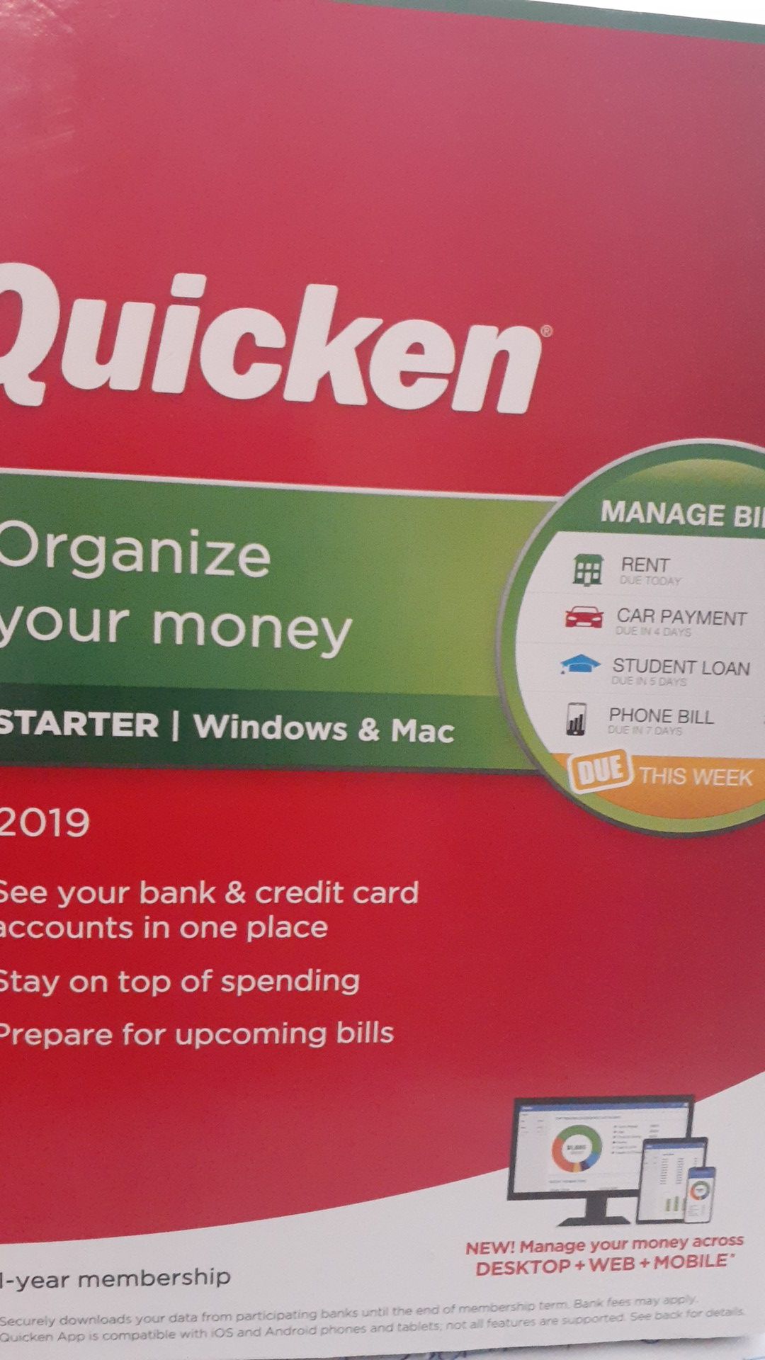 Quicken organize your money 2019