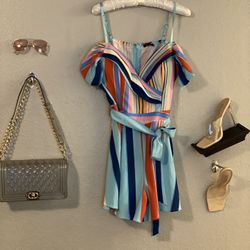 Fashionnova Bold Stripe Off-the-shoulder Romper