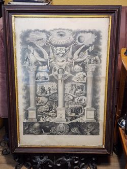 Original ROCK of ODD FELLOWSHIP PRINT/Engraving 1884 T.C. Fielding Boston
