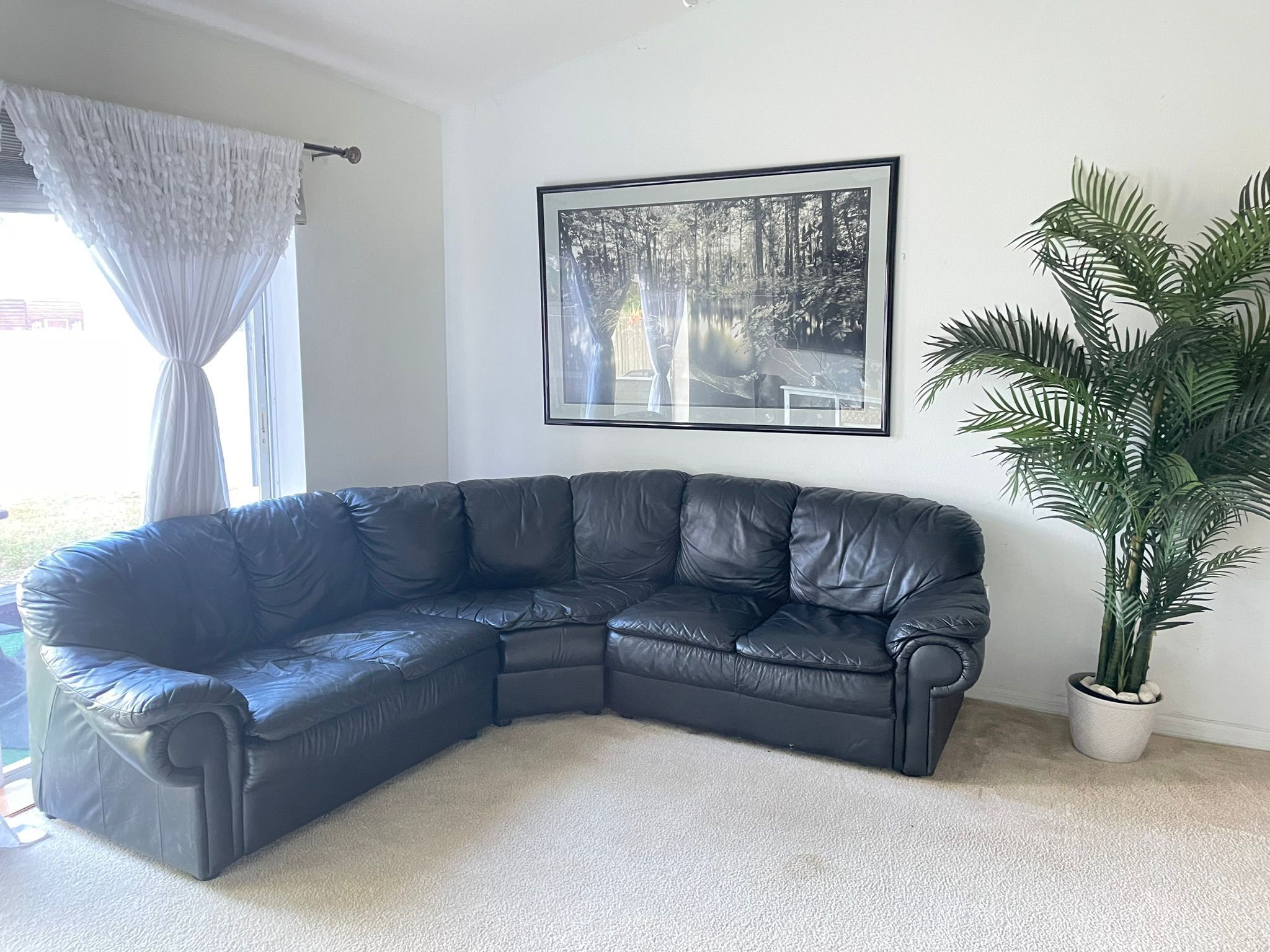  “GENUINE LEATHER” BLACK SECTIONAL 