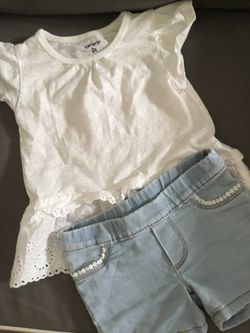 Carters girl outfit 2T soft Jean shorts and white eyelet short sleeve shirt