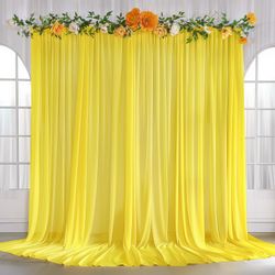 10ft x 10ft Yellow Backdrop Curtain Drapes, Wrinkle-Free Sheer Chiffon Fabric Photo Backgroud Panels for Wedding Arch Party Ceremony Stage Photography