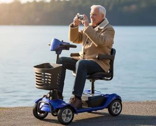 4-Wheel Mobility Scooter Max 12.4 Miles Max 3.7mph, 9" Solid Tires, 500 lbs Capacity, 360° Swivel Seat, Removable Battery, Anti-Slip Rear Wheel, Easy