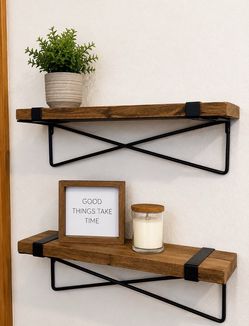 🌿 Rustic Farmhouse Wall Shelves – Set of 2