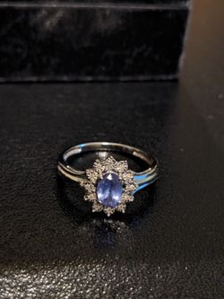 Tanzanite and Diamond 10K White Gold Ring