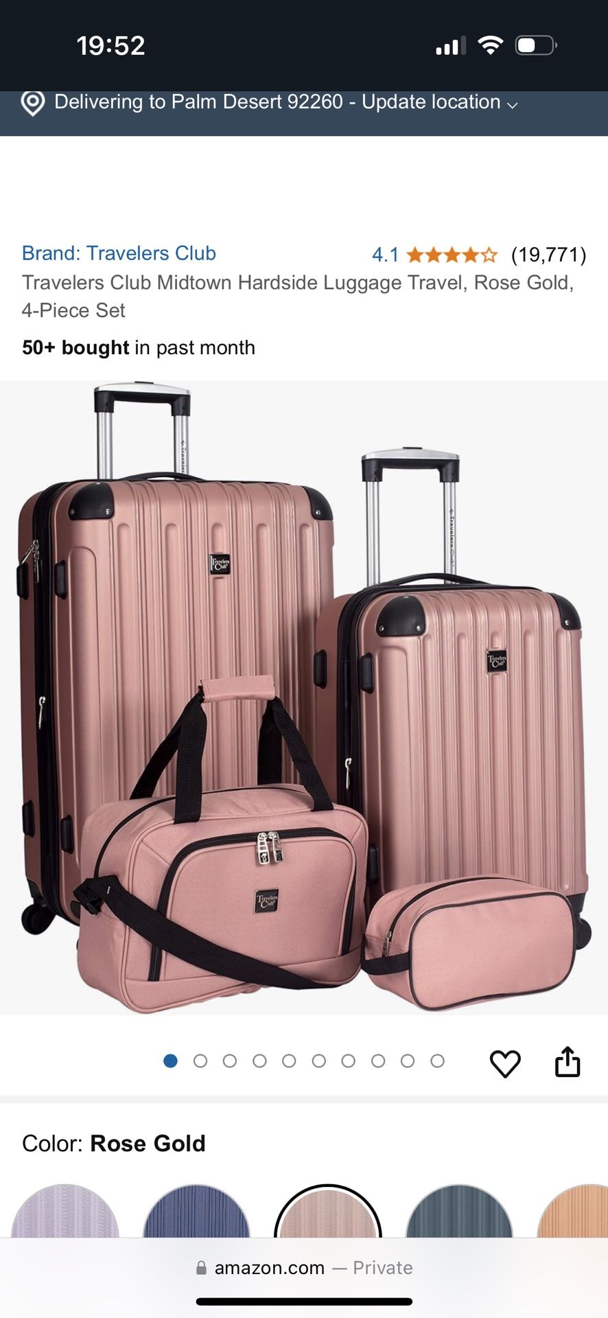 Travelers Club Midtown Hardside Luggage Travel, Rose Gold, 2pc Set