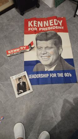 Original 1960 JFK For President Poster, bumper Poster And Magazine