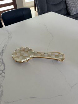 Mackenzie Childs Mocha Check Ceramic Spoon Rest