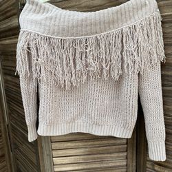 Light Mauve Fringe Sweater XS