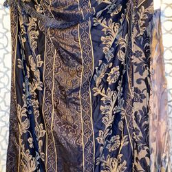 2 USED Blue & Gold Curtains 