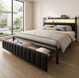 Queen black bed frame