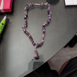 Genuine Amethyst Slab Gem Neclace Hand Made Plus Matching Braclet