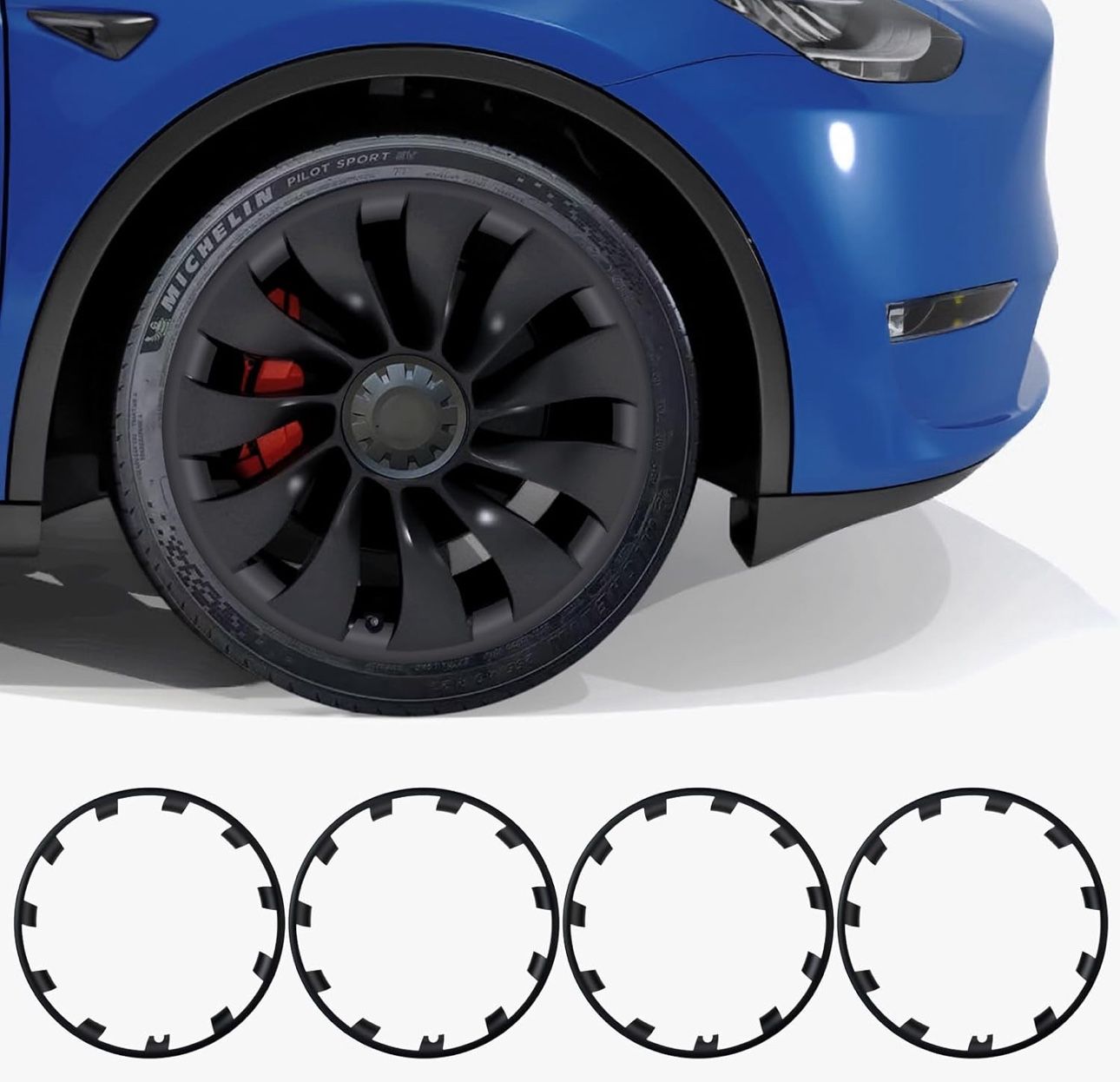 Tesla Rim Protector Model Y 21 inch|Fit 21 Inch Überturbine Wheel Covers 2020–2024|Doen't Fit Juniper|ABS Trim Rings for Curb Rush Prevention Matte Bl