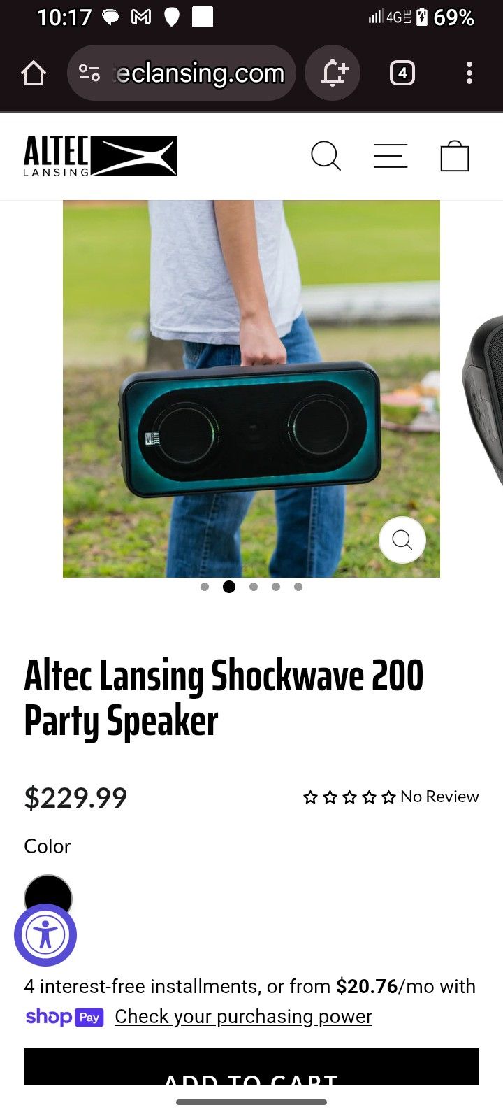 ALLTEC LANSING SHOCKWAVE 200 PARTY BLUETOOTH SPEAKER