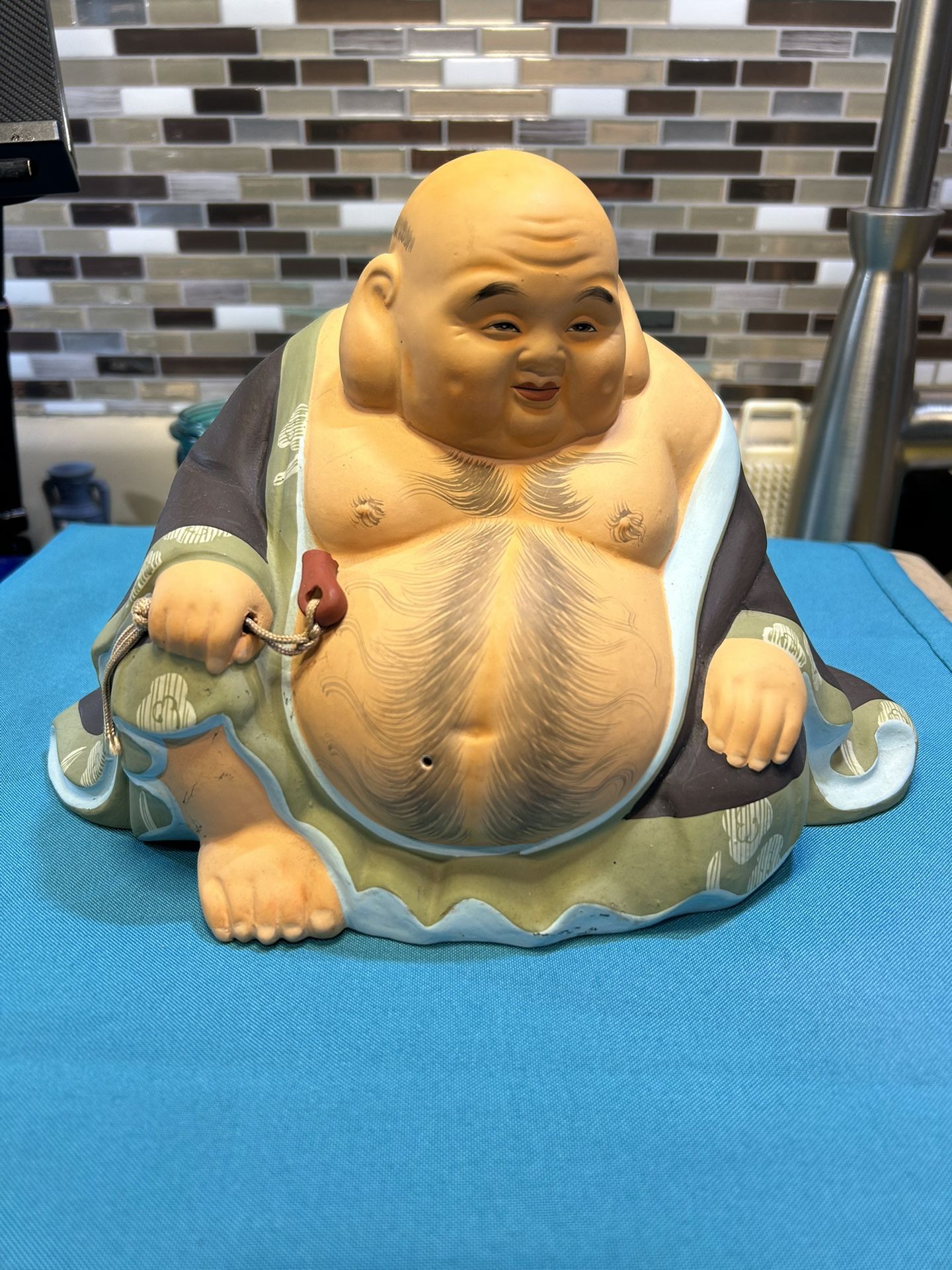 Vintage Japanese Hakata Urasaki clay doll, of "Laughing Buddha”