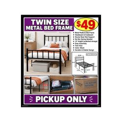 Twin Size Metal Platform Bed Frame, Black Headboard and Footboard , Sturdy Steel Slats Support , No Box Spring Needed Easy Assembly STURDY AND DURABL