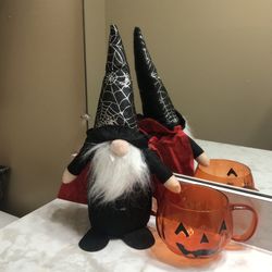14” Halloween Gnome Figurine with Witch/Wizard Hat & Cape