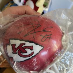 AUTOGRAPHED TRAVIS KELCE MINI HELMET- CERTIFIED TOO