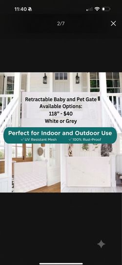 NEW Retractable Mesh Baby Safety Gate for Stairs, Doorways, Hallways, 33" Tall x 118" Wide, White or Grey, Child, Dog Pets