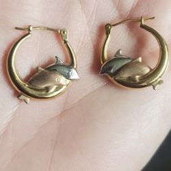 10 K Dolphin Hoop Earrings
