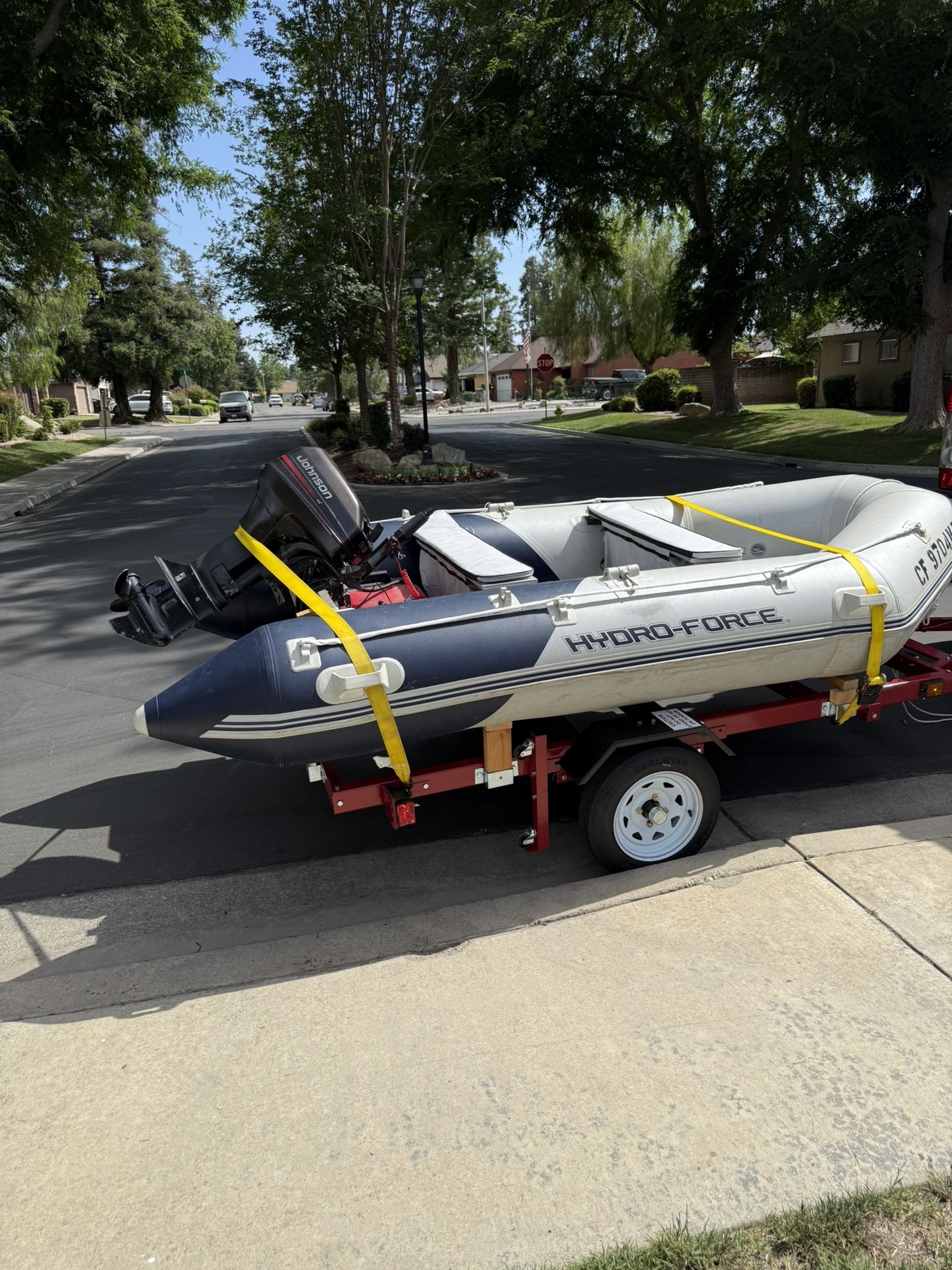 Inflatable Boat 12’ With 9.9 Hp Motor 2cycle And Folding Trailer