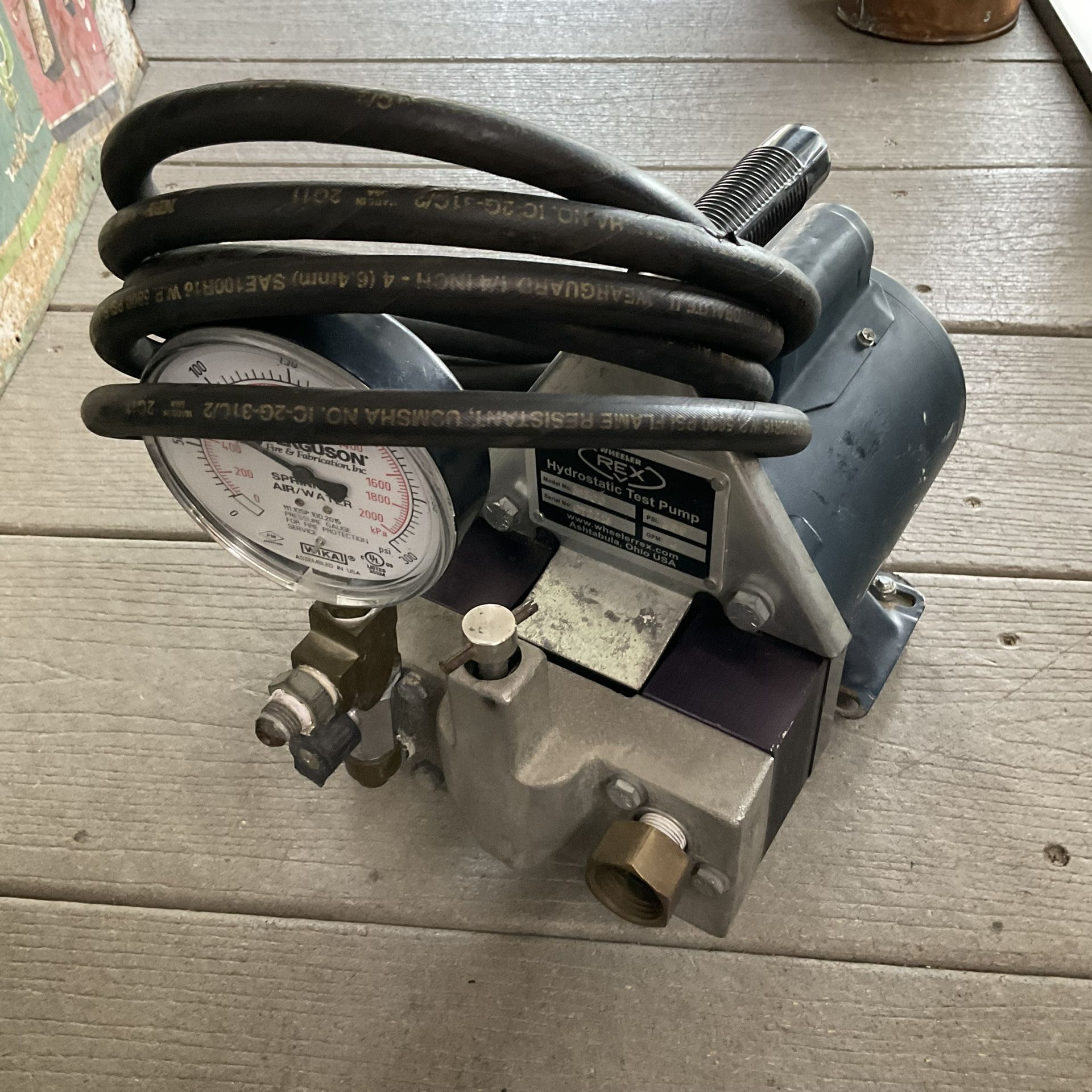 Wheeler Rex 39300 Hydrostatic Test Pump Electric 1/2 Hp