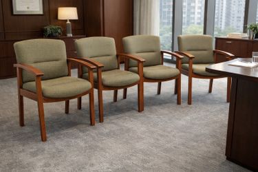 🔥 Set of 4 Office / Guest Chairs – Wood Frame & Fabric Seating 🔥