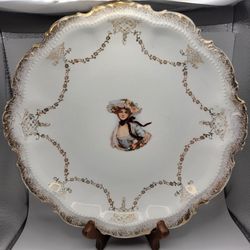 Vtg Victorian Plate Cameo Roses Porcelain Portrait Plate 1930s Gold Trim K4252