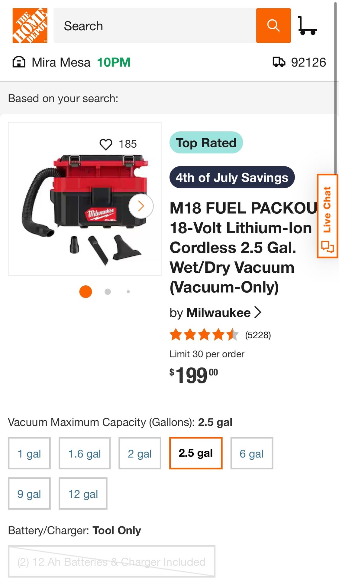 Milwaukee 2.5 Gal Dry/wet Vacuum