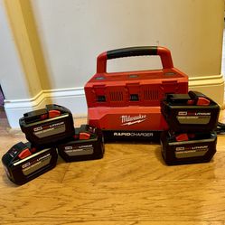 Milwaukee M18 18V PACKOUT 6-Port Rapid Charger & (5) 12.0HO Batteries -New-