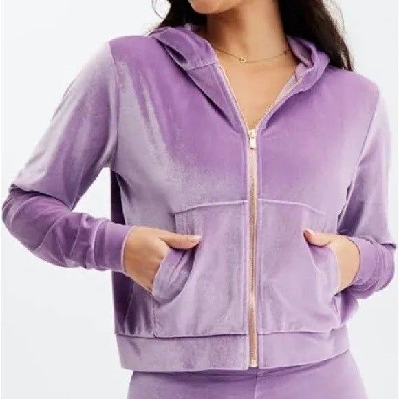 Fabletics Velour Zip Up Hoodie Jacket Purple Size M Cozy Athleisure Activewear