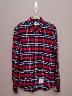 Thom Browne Red Navy Blue Plaid Shirt Long Sleeve Oxford Small (2)