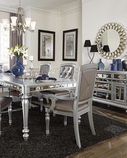 Orsina Silver Mirrored Extendable Dining Set ( dining table with chairs)