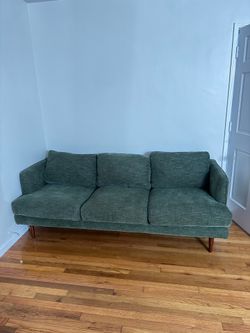 Living Spaces green couch 3 seat MCM