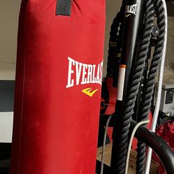 Everlast 2 Station Dual Powder Coated Steel Heavy and Speed Bag Stand and +boxing bag red
