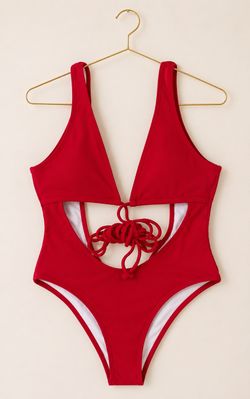 Red Cutout One-Piece Swimsuit – Lace-Up Monokini
