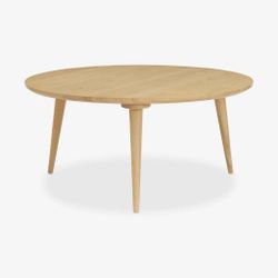 Clarkson Round Oak Coffee Table – 36" Tripod Design with Tapered Legs, Mid-Century Modern Style Solid Wood