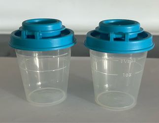 Tupperware Salt & Pepper Shakers 2oz Midgets Blue and Clear