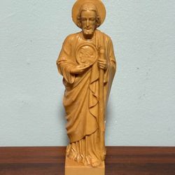 Vintage St Jude Holding Medallion Of Jesus Hard Plastic Figurine Statue