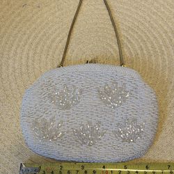 Vintage Pearl Evening Bag Or Great Bridal Wedding Bag, Ivory Perfect Condition, Gold Chain Handle.