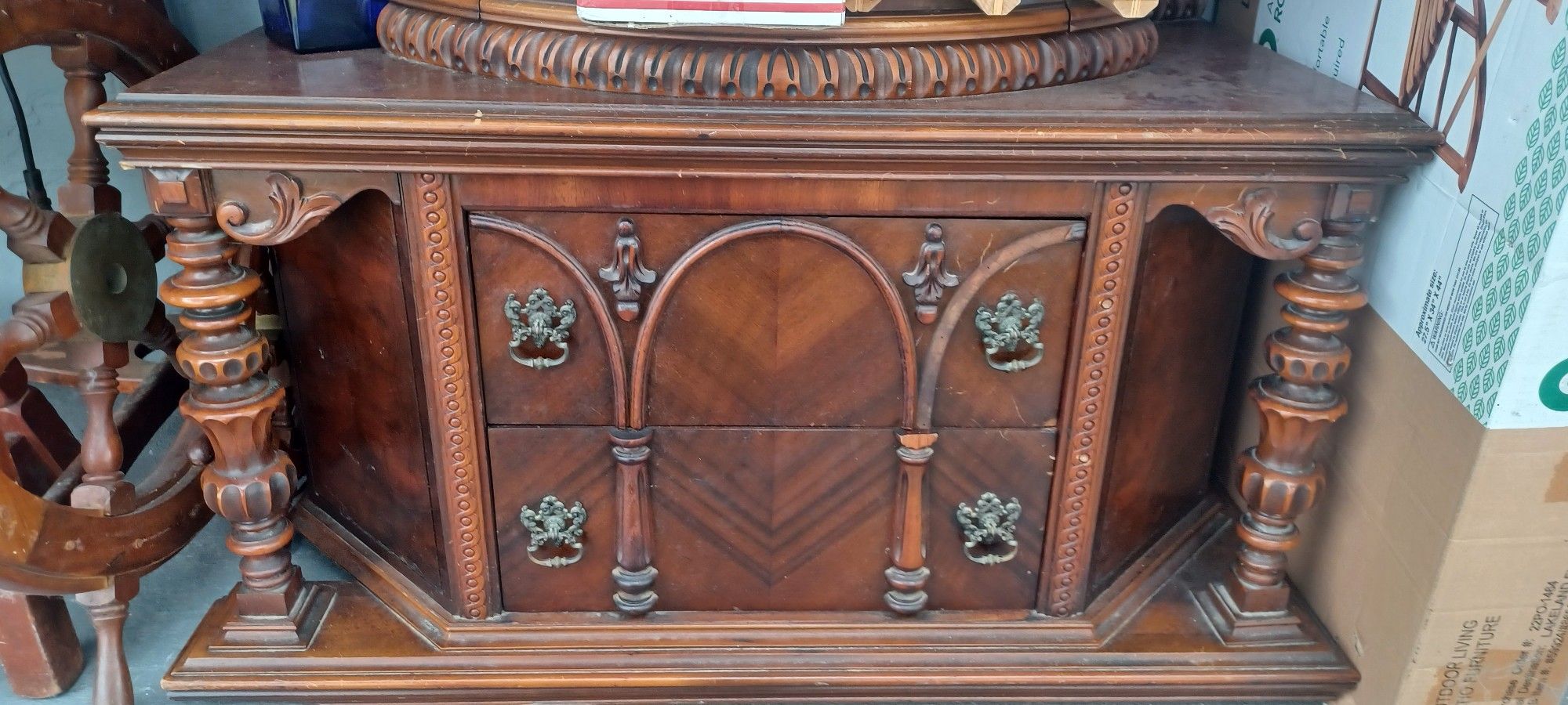 Antique Wood Cabinet Mirror Draw