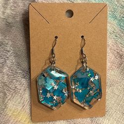 Blue Stones and Silver Stars Dangle Earrings