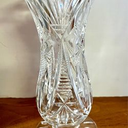 West German hand cut crystal vase 6”