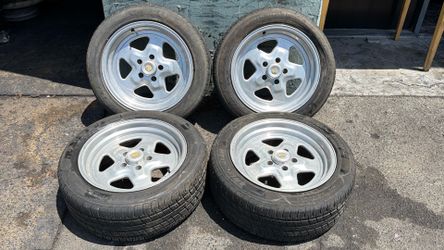 Ridler Prostar 17 Inch aluminum wheels 5 On 4.75 Lug pattern fits Chevy and gm Cars. One needs repair.
